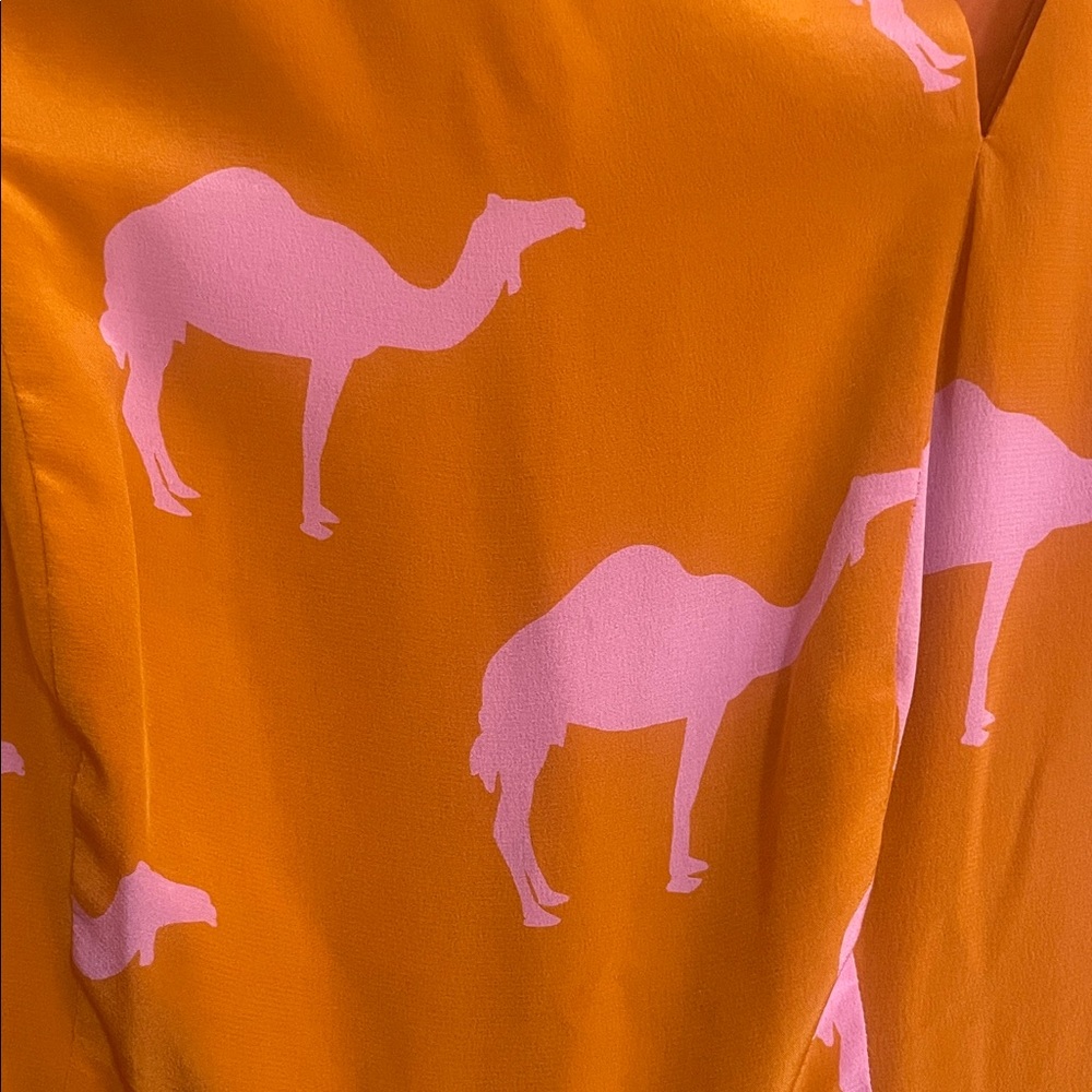 Charlotte Taylor 100% Silk Orange Dress with Pink Camel Print - Picture 6 of 17
